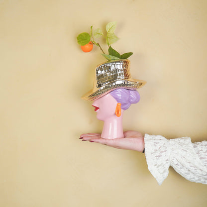 Flower vase - Cowboy hat vase - Gold - 19x16x23.5 cm