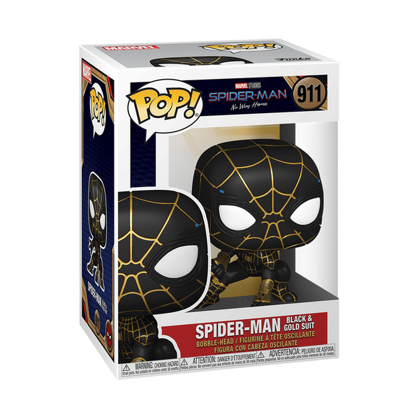 pop spider man black gold suit 911