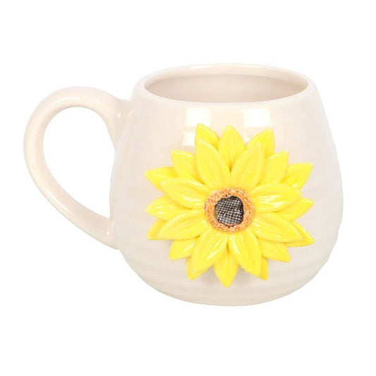 Taza redonda "Hello Sunshine" con girasol en 3D