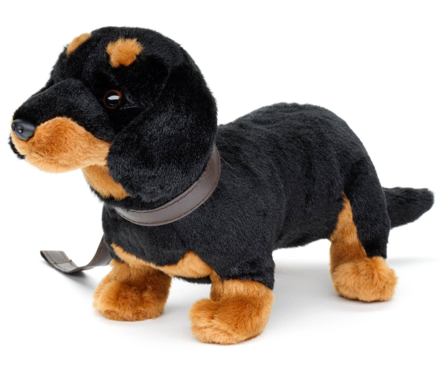 Peluche de perro salchicha de pie (con correa)