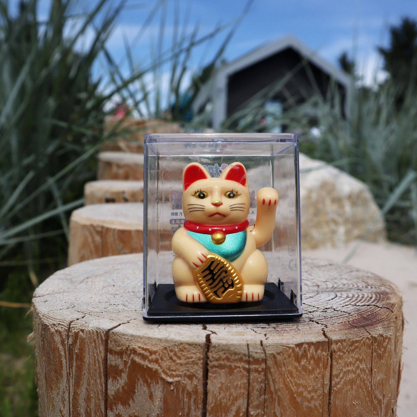 Mini Chat chanceux solaire beige 5cm