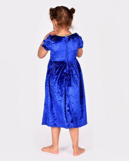 Robe de princesse en velours bleu taille 122-128 cm pour enfants de 6 à 8 ans