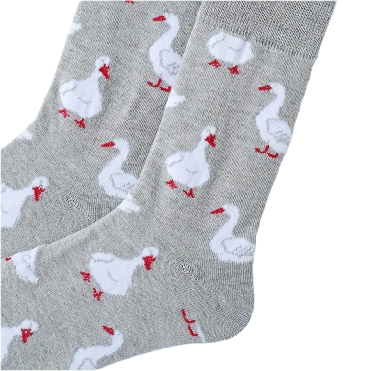 Calcetines grises con patitos blancos