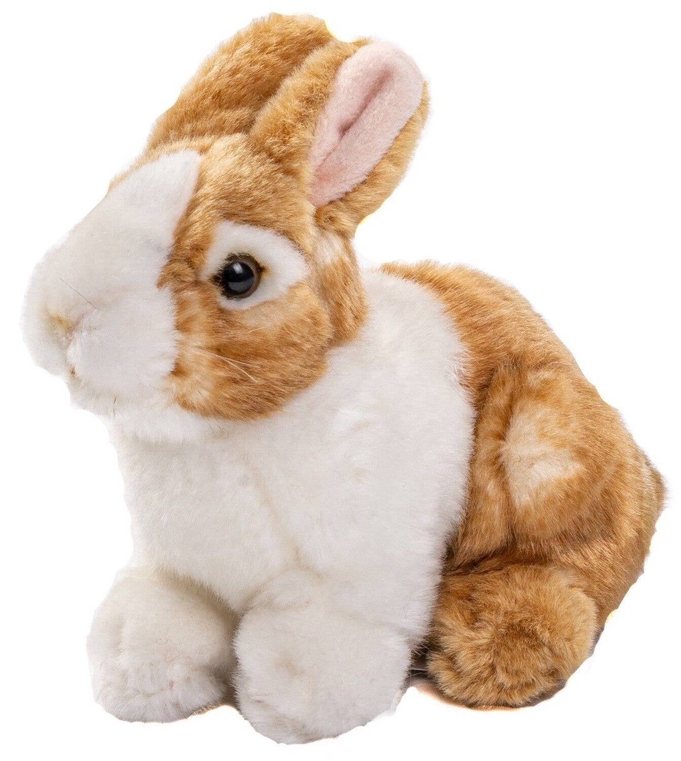 Conejo sentado (marrón y blanco) - juguete de peluche