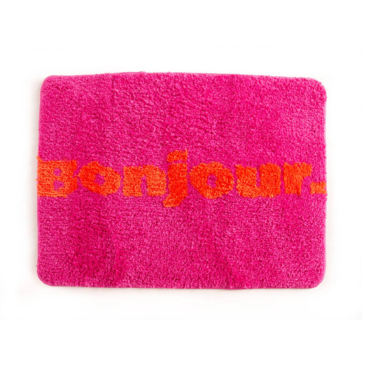 Tapis de bain rose Bonjour