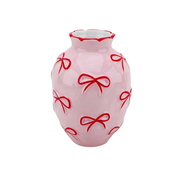 Vase - Vase à fleurs Rubans - Rose clair/Rouge - 13,5x13,5x19cm