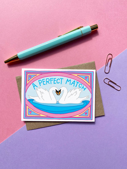 Tarjeta de felicitación "A Perfect Match" de pequeños cisnes