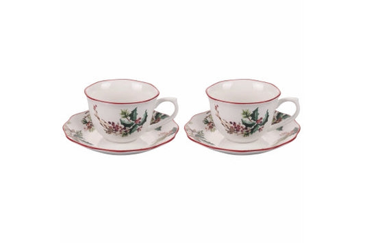 VINTAGE XMAS SET OF 2 CUPS WITH SAUCERS - 5919063