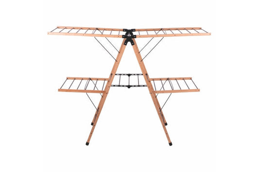 METAL AND BAMBOO CLOTHES DRYING RACK 155X62X111CM - 5923436