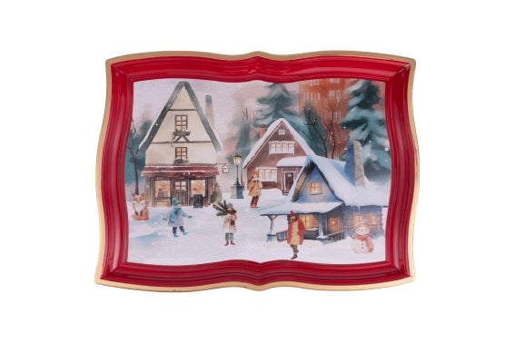 WINTER VILLAGE SCALLOPED TRAY 42.5X31.5CM - 5924704