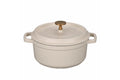 28X13CM WHITE CAST IRON CASSEROLE W/LID, KNOB - 5925012