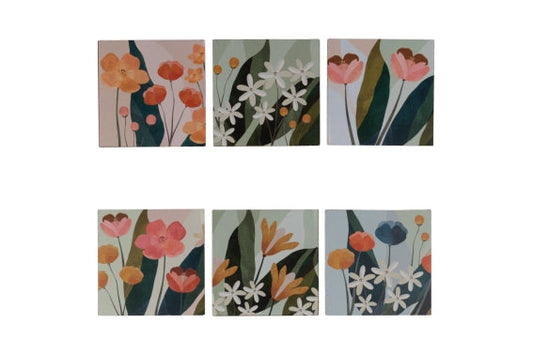 BLOOM SET 6 WOODEN COASTERS 9X9CM - 5926278