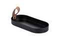 BLACK METAL TRAY/LEATHER HANDLE - 5926336