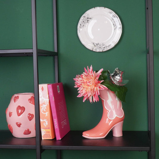 Vase à fleurs - Botte avec chapeau disco Vase - Céramique - Rose/Orange - 16,5x10,5x26,5cm