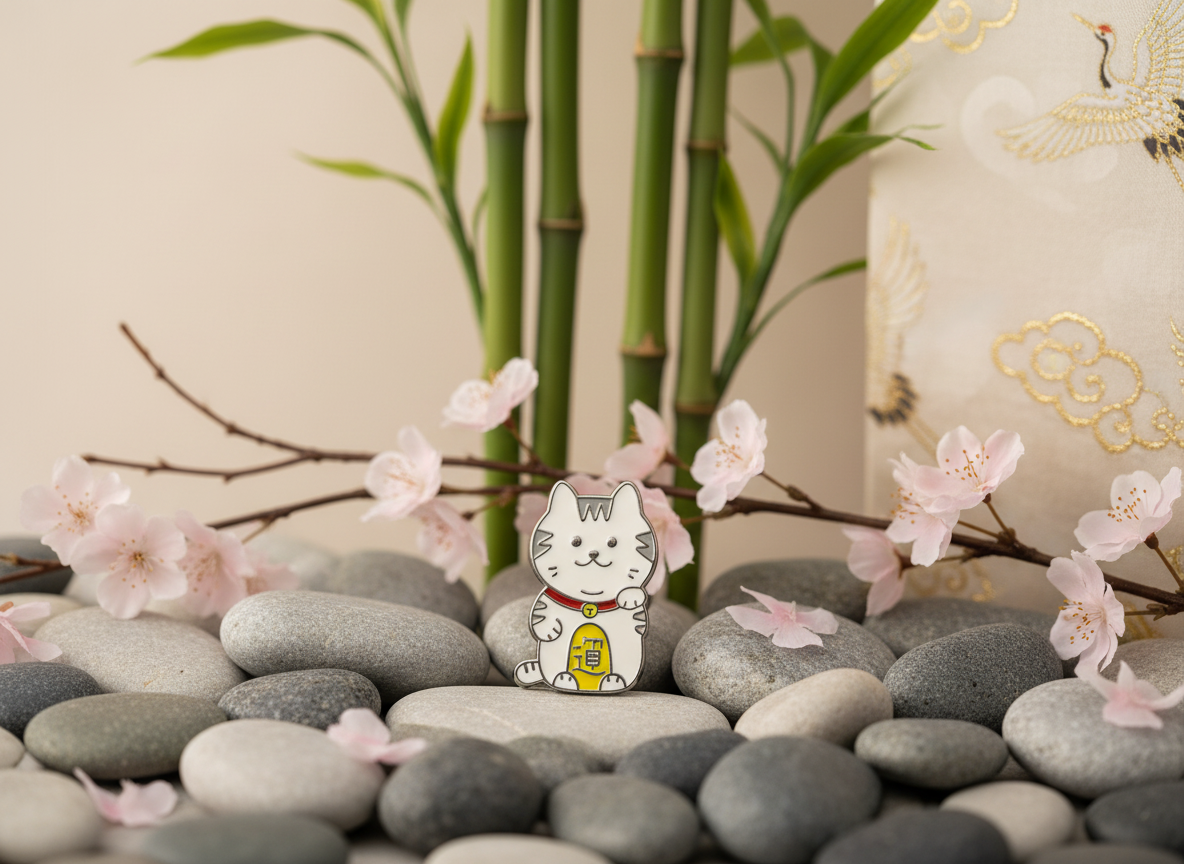 Pin de gato de la suerte