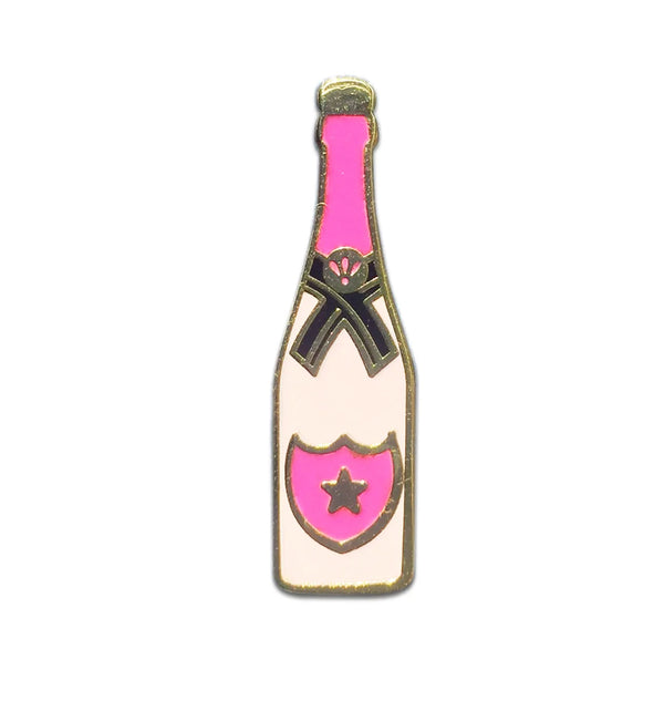 Spilla a forma di bottiglia di champagne rosé