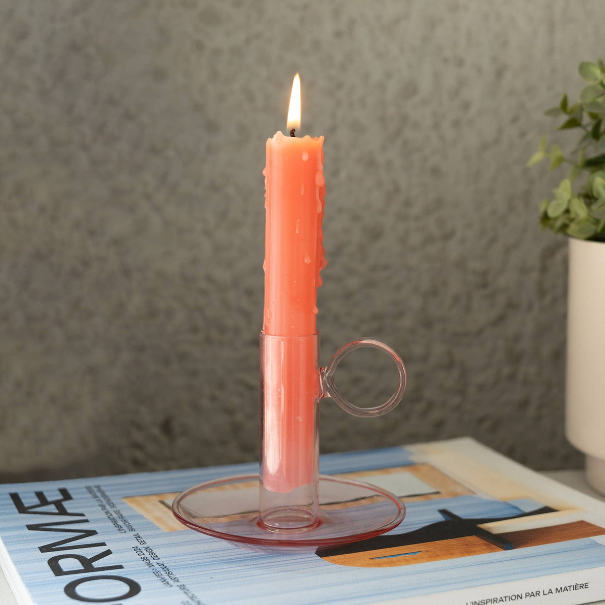 Bougeoir en Verre Rose