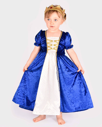 Robe de princesse en velours bleu taille 122-128 cm pour enfants de 6 à 8 ans