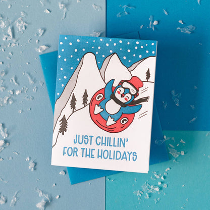 Biglietto d'auguri con pinguino "Just Chillin' for the Holidays"