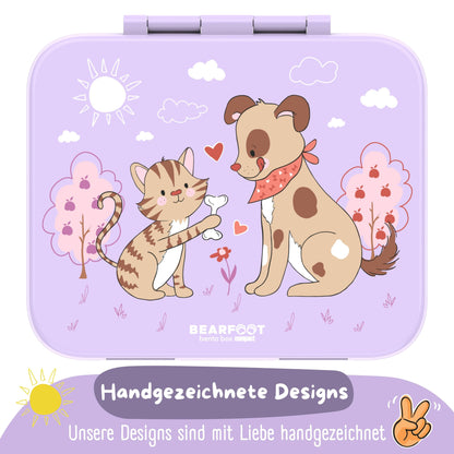 Brotdose mit Fächern, auslaufsicher - Hund & Katze lila