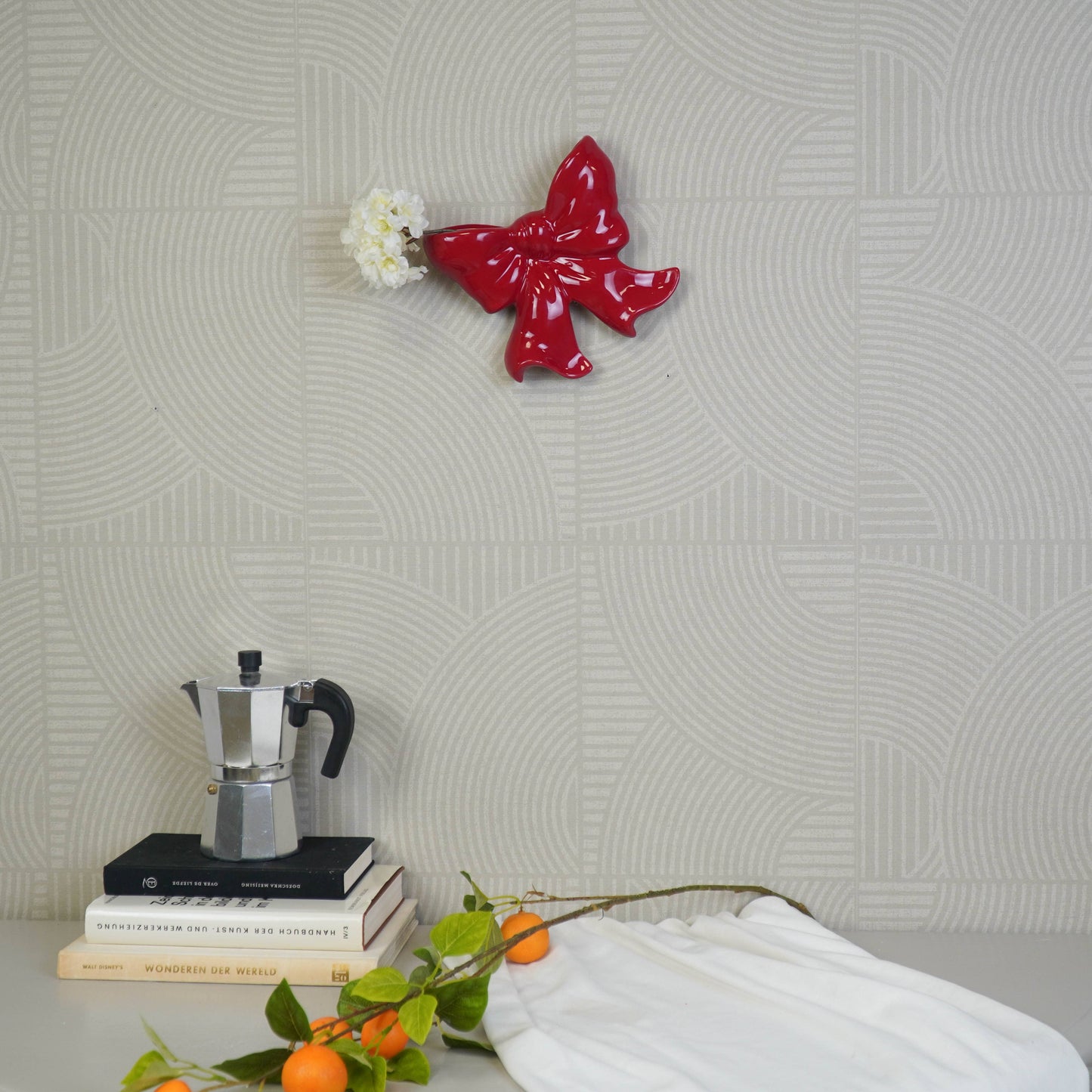 Jarrón de pared - Jarrón de pared arqueado - Cerámica - Rojo - 19 x 18,5 x 5,5 cm