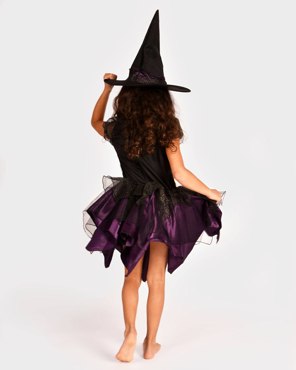 Déguisement de sorcière avec chapeau deluxe pour 5-7 ans (taille 122-128 cm)