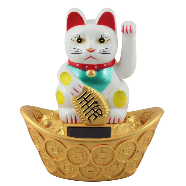 Chat chanceux solaire blanc 14cm