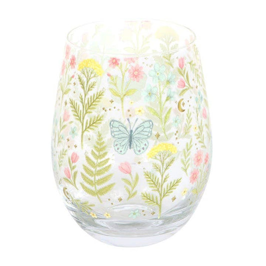 Luna Bloom stemless glass with floral pattern