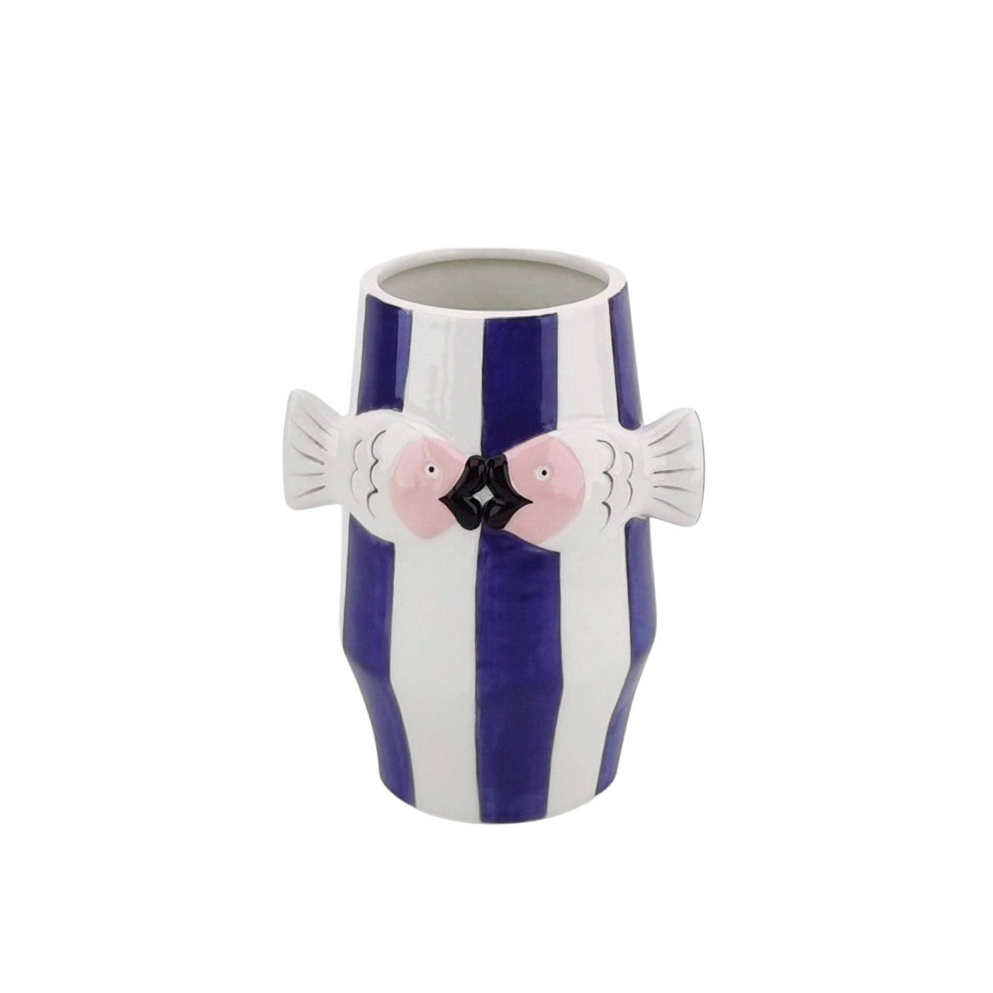 Vase - Vase à fleurs Poissons - Bleu/Blanc/Rose - 14x11,5x18,5cm