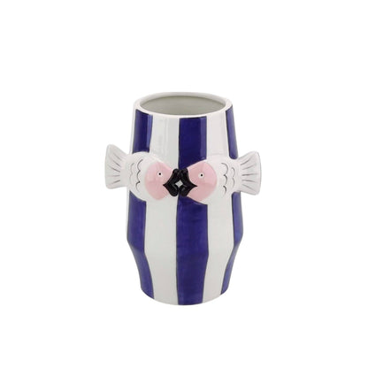 Vase - Vase à fleurs Poissons - Bleu/Blanc/Rose - 14x11,5x18,5cm