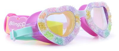 Bling2o LUNETTES DE NATATION: SWEET HEARTS - J'Adore les Bonbons, multicolore, silicone, sangle réglable, Protection UV à 100 %, anti-buée, en boîte de rangement transparente, 6+