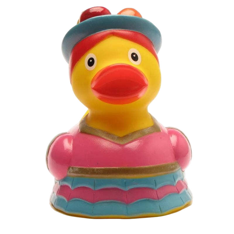 Pato con sombrero de fruta