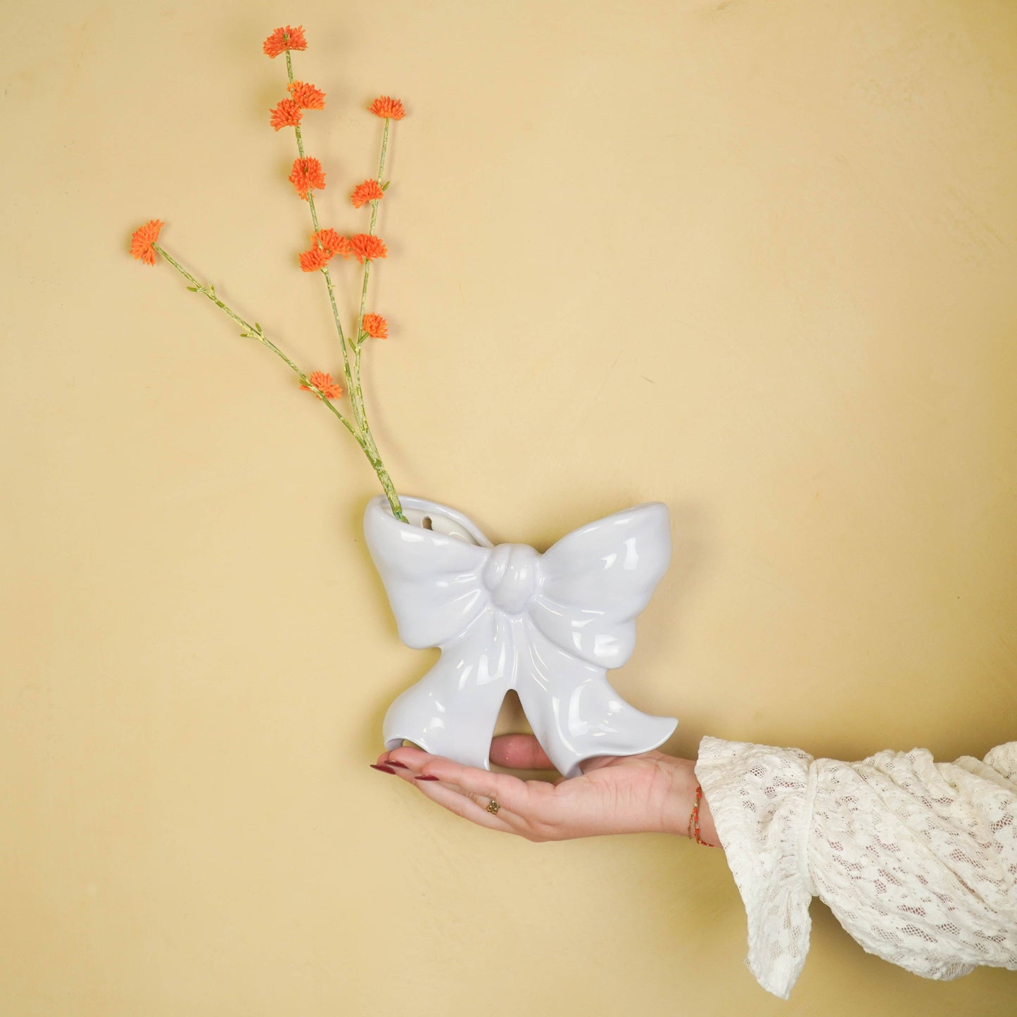 Jarrón de pared - Jarrón tipo cuenco - Cerámica - Lila - 19 x 18,5 x 5,5 cm