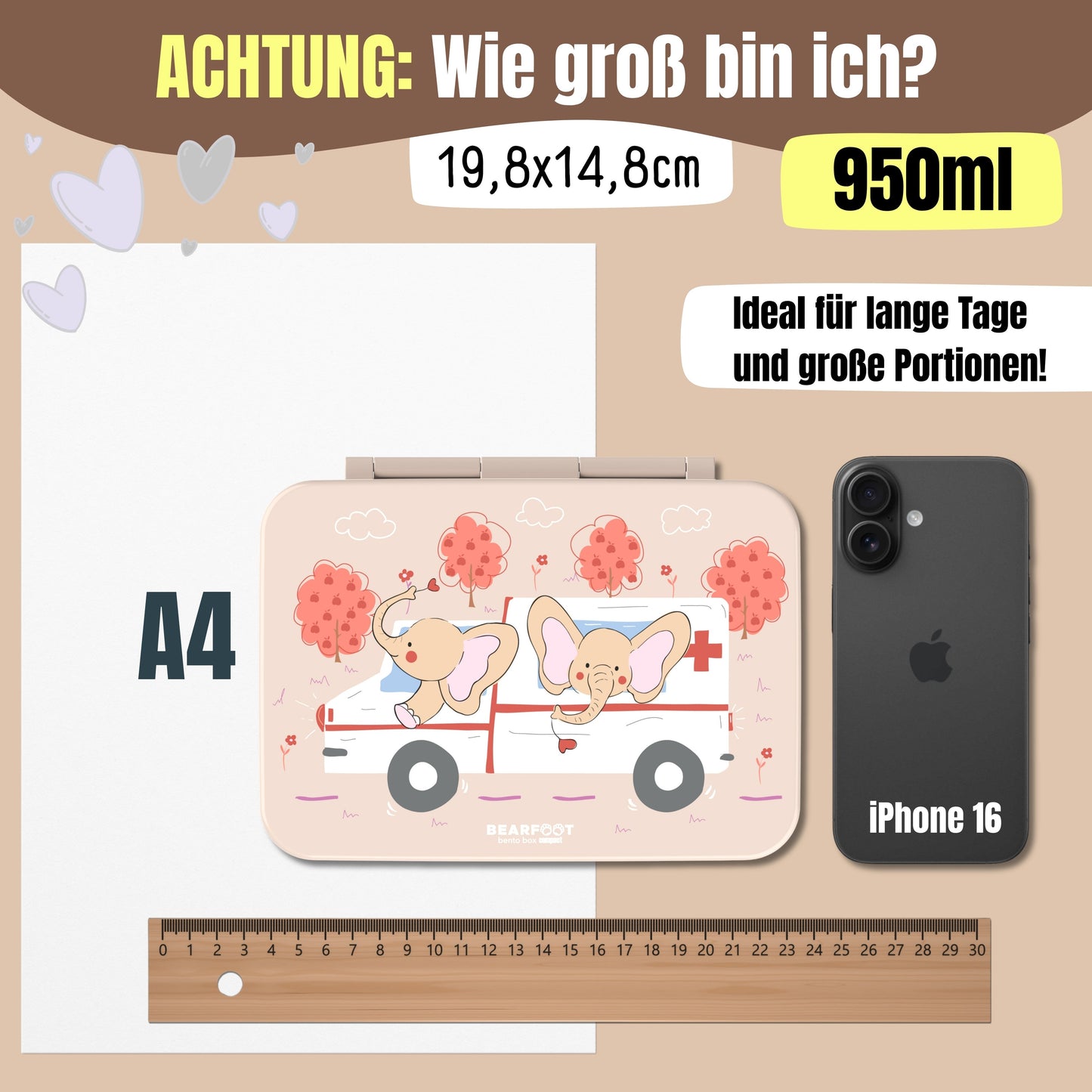 Brotdose mit Fächern, leicht & auslaufsicher - Kranklenwagen braun