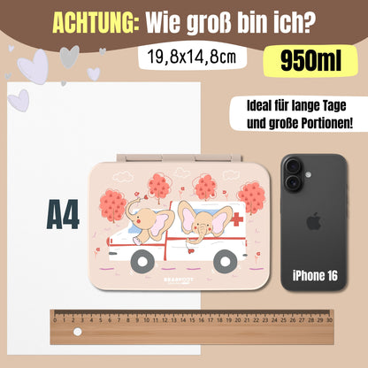 Brotdose mit Fächern, leicht & auslaufsicher - Kranklenwagen braun