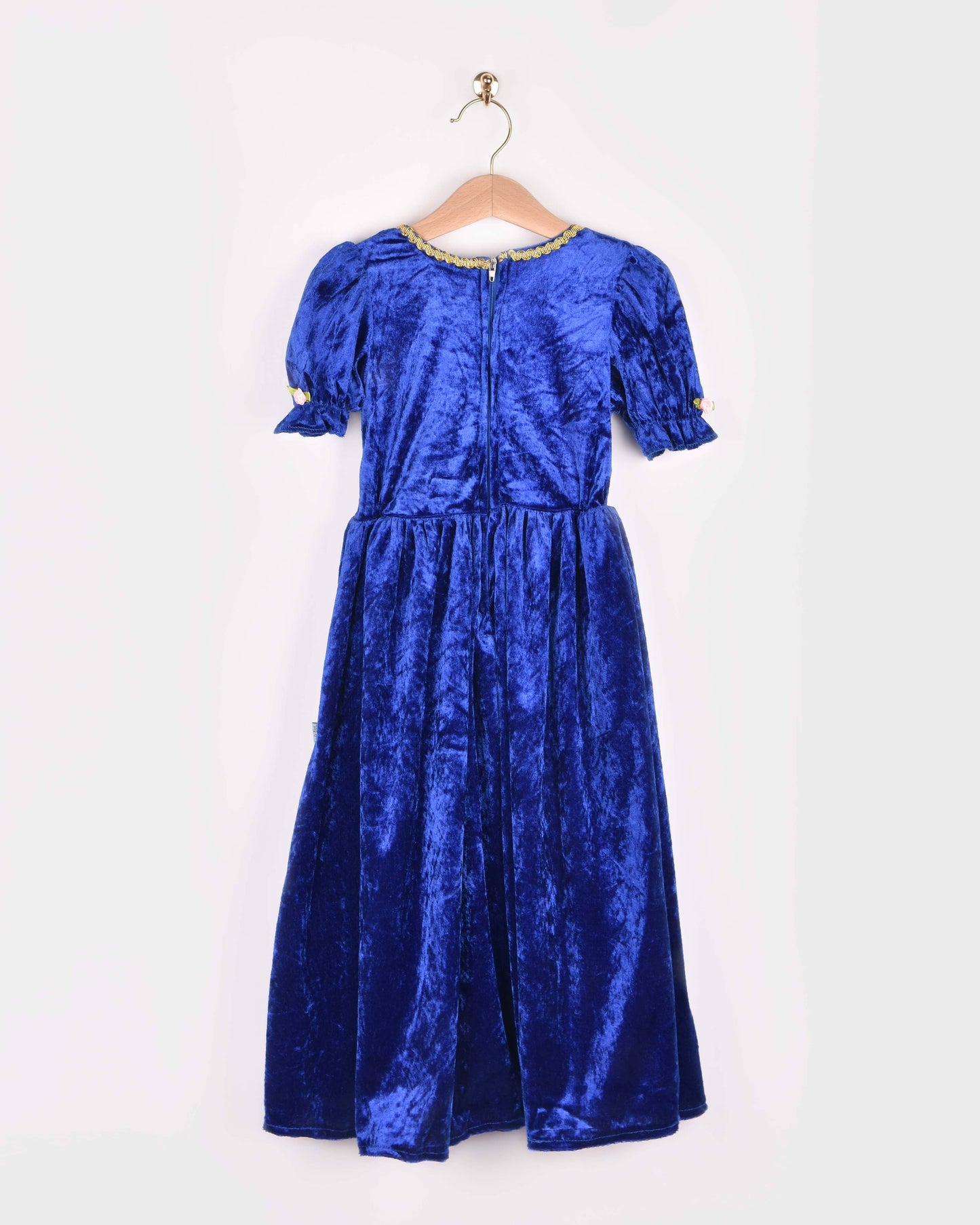 Robe de princesse en velours bleu taille 122-128 cm pour enfants de 6 à 8 ans