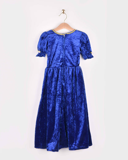 Robe de princesse en velours bleu taille 122-128 cm pour enfants de 6 à 8 ans