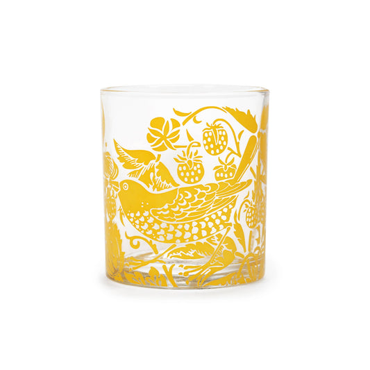 Vaso de vidrio amarillo con membrillo de William Morris