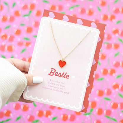 Enamel Heart Necklace Best Friend Valentine's Day Greeting Card