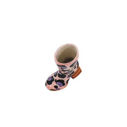 Leopard Print Boot Vase - Pink/Orange