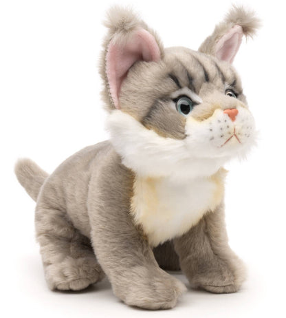 Peluche chat Maine Coon gris assis – 18 cm (hauteur)