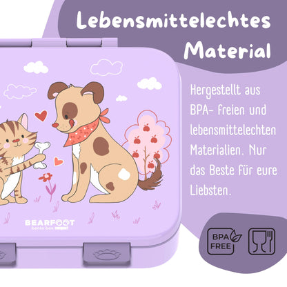 Brotdose mit Fächern, auslaufsicher - Hund & Katze lila