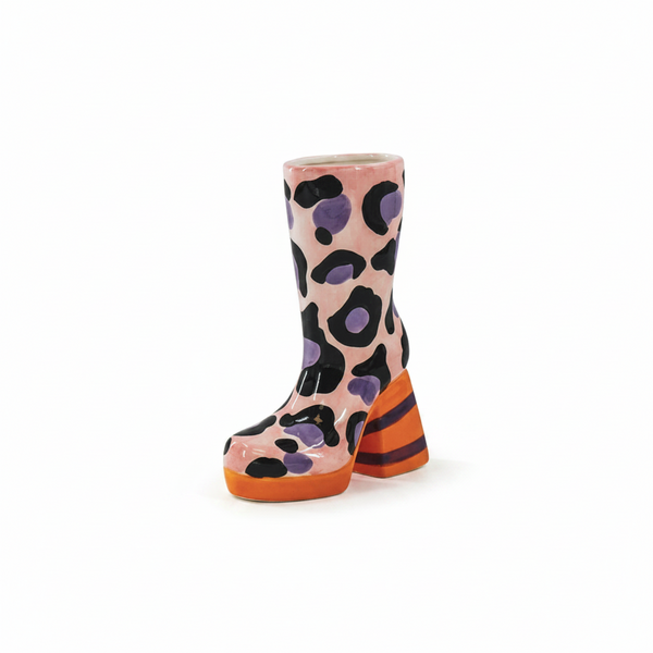 Jarrón con estampado de leopardo en forma de bota - Rosa/Naranja