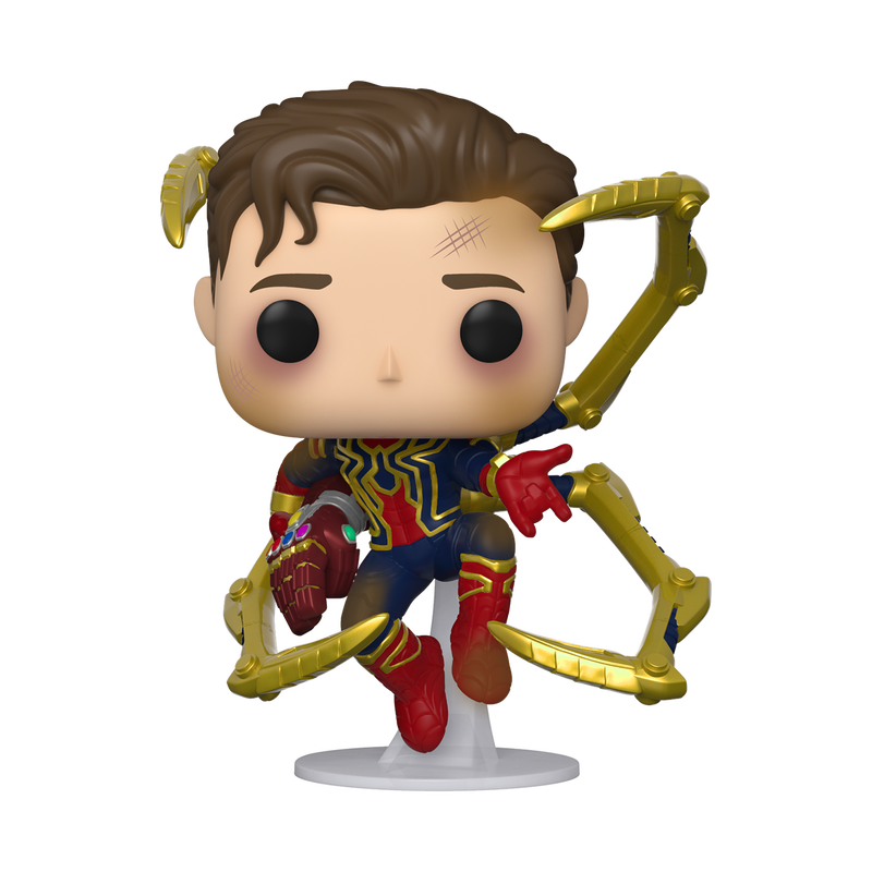 Iron Spider sin máscara y Infinity Gauntlet