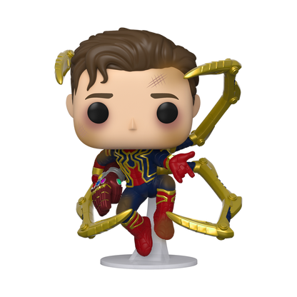 Iron Spider sin máscara y Infinity Gauntlet