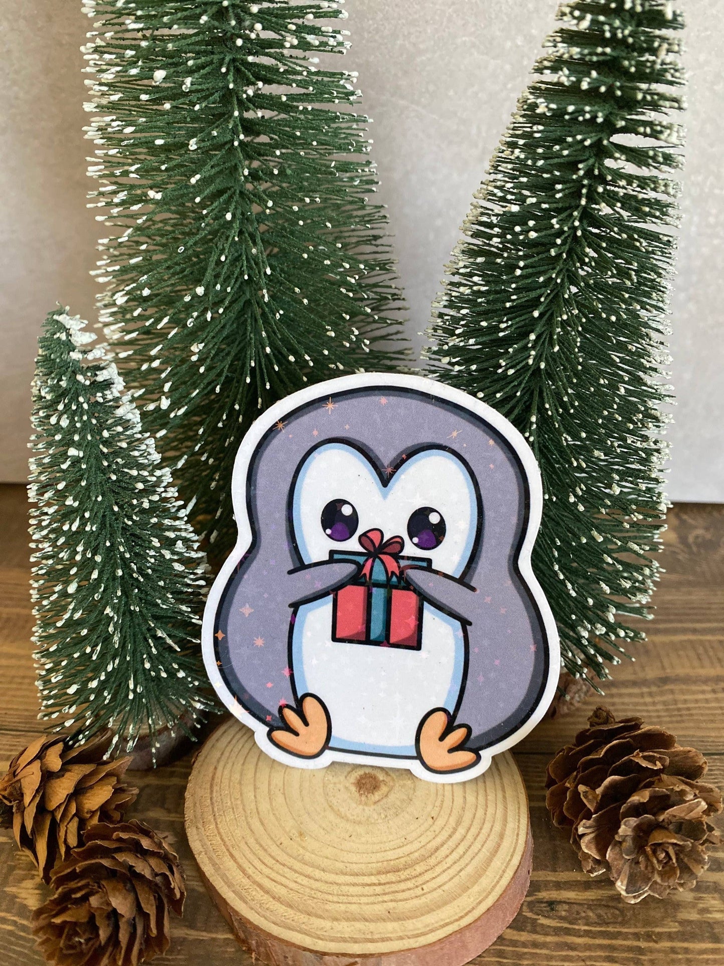 Pegatina de regalo de Navidad con forma de pingüino