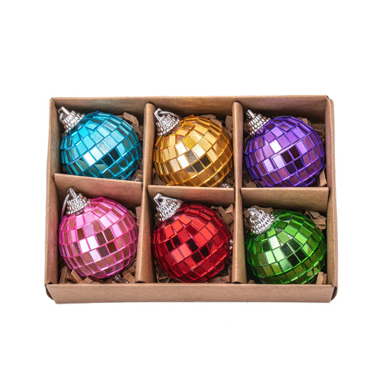 Paquete de 6 bolas navideñas facetadas multicolores