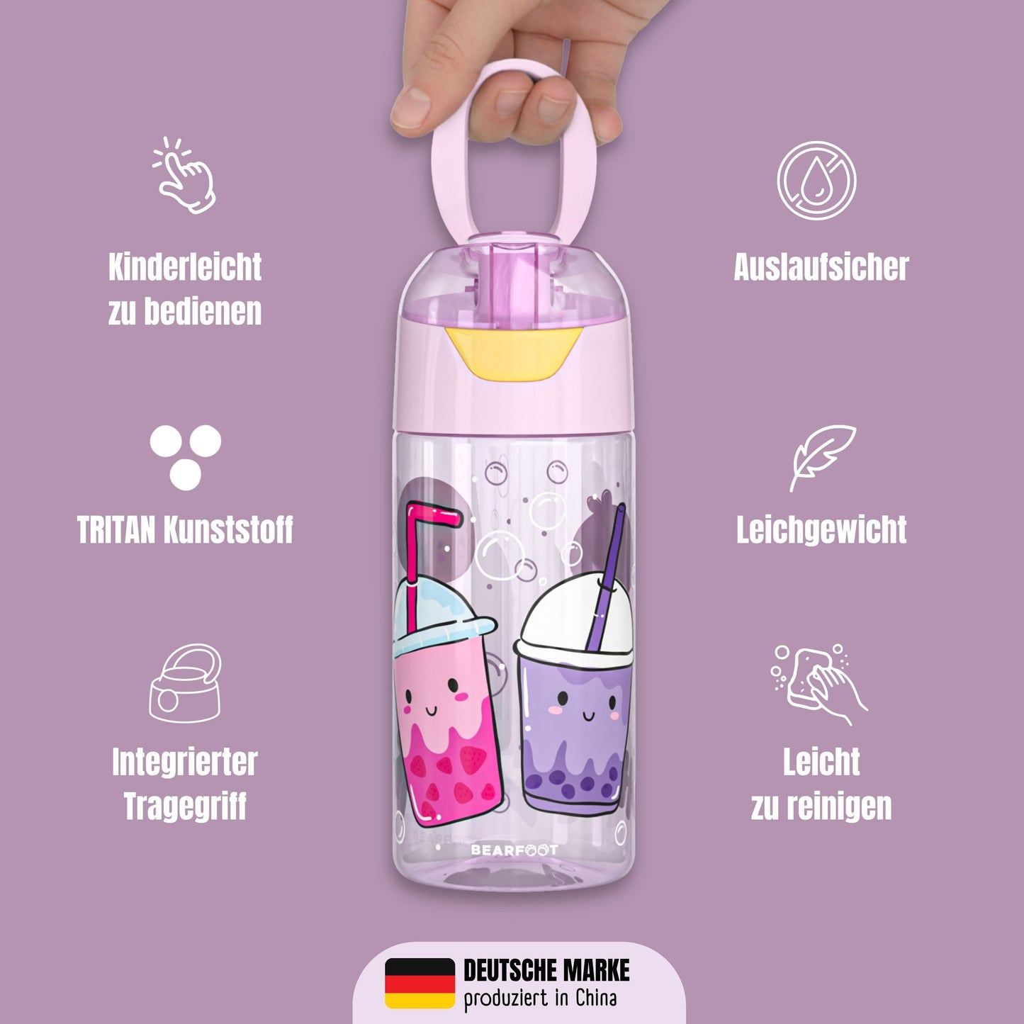 Trinkflasche Kinder, leichte Wasserflasche - Bubble Tea