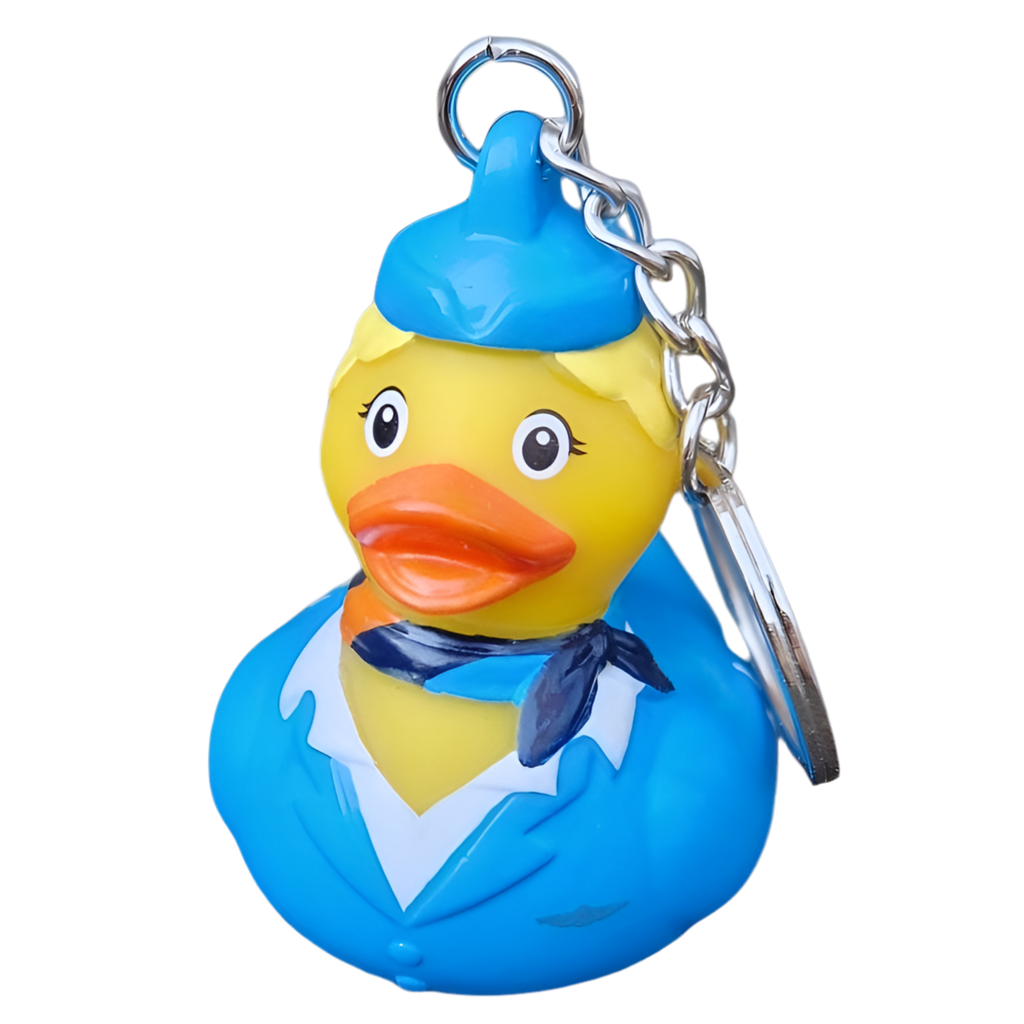 Llavero de pato con azafata rubia