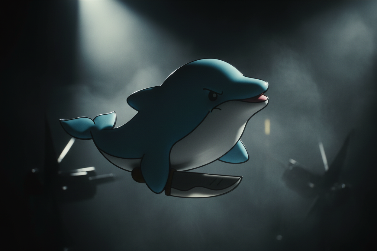 Pin's Dauphin avec un Couteau